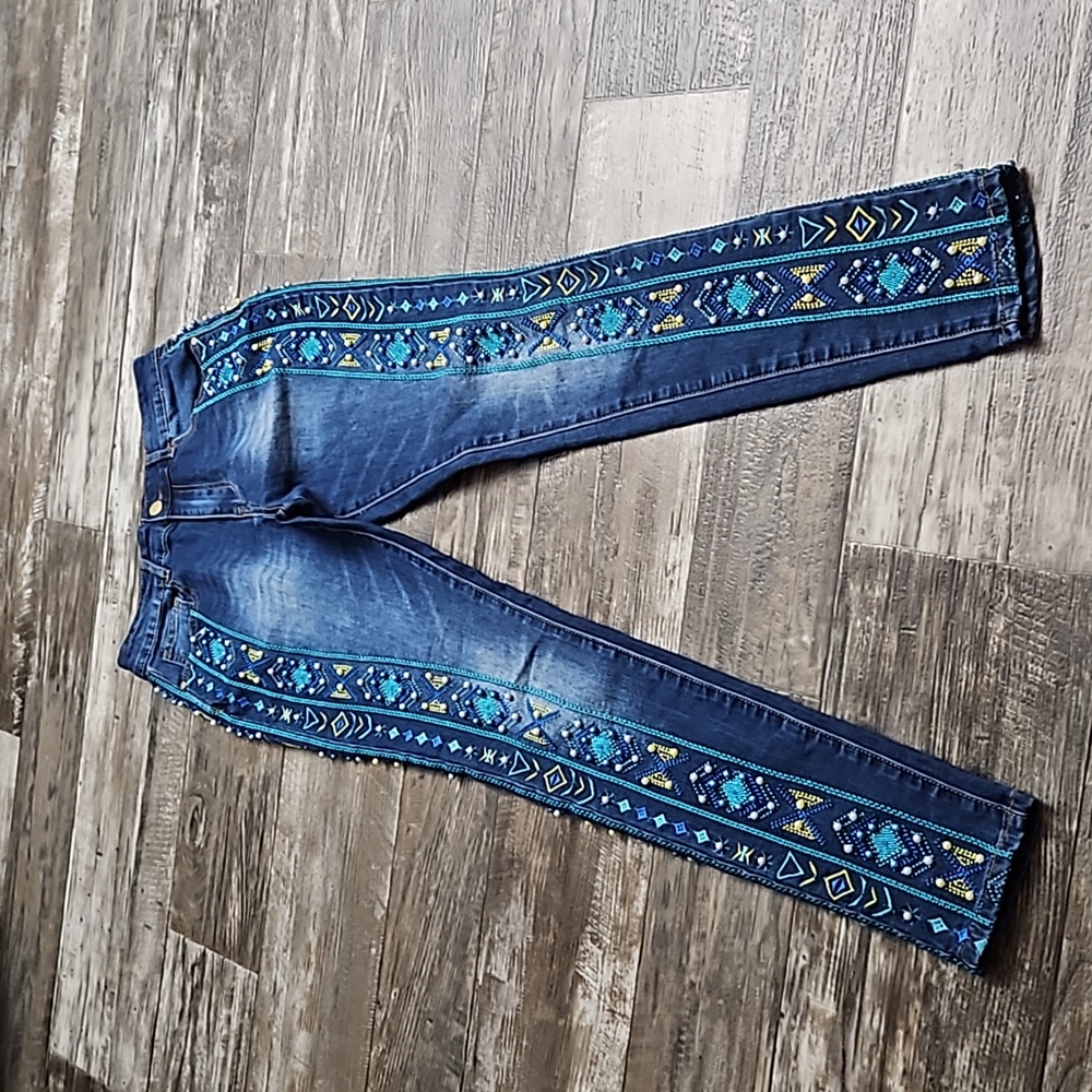 Stylish Blue Embroidered Women's Skinny Jeans - Picture 10 of 16